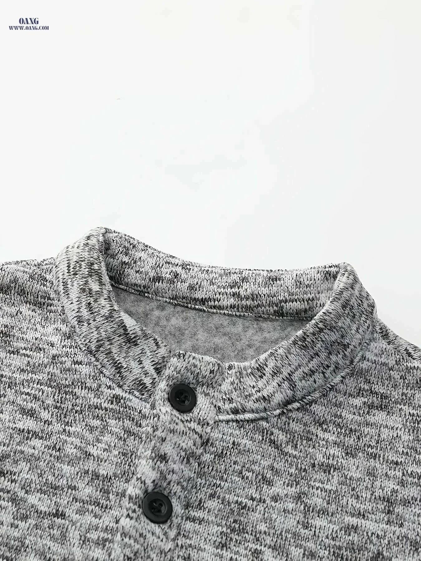 Men's Casual Fleece Lining Shirt - Spring Autumn Long Sleeve Knit   OAXG Light Grey / S