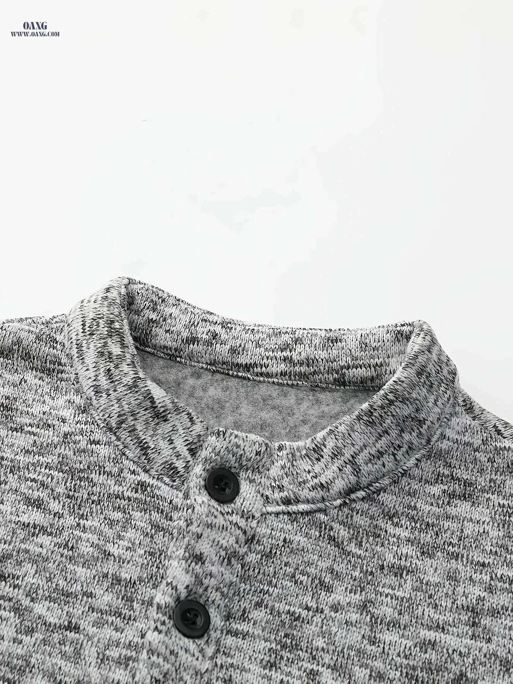 Men's Casual Fleece Lining Shirt - Spring Autumn Long Sleeve Knit   OAXG Light Grey / S