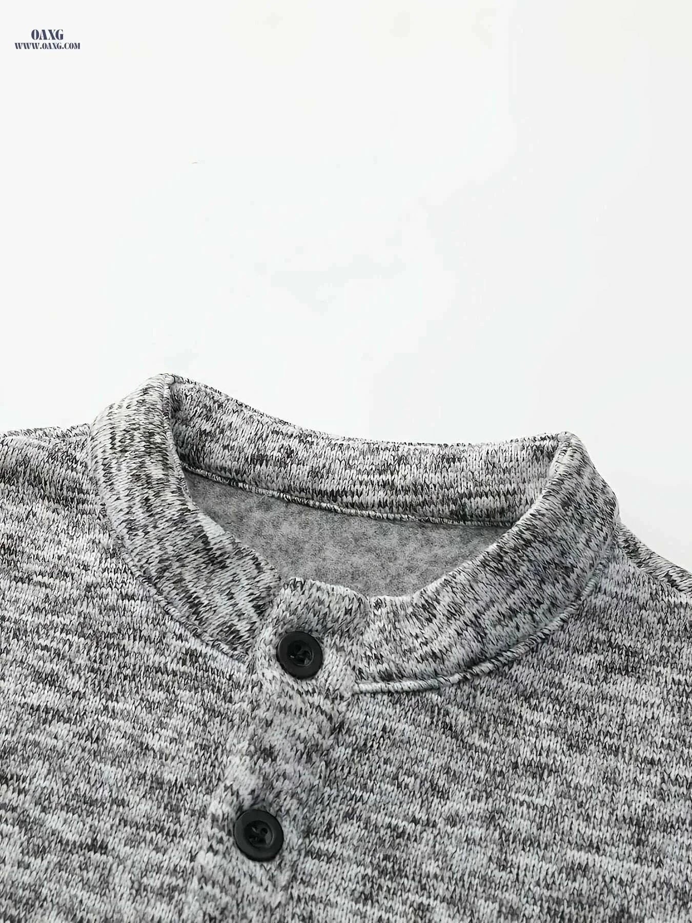 Men's Casual Fleece Lining Shirt - Spring Autumn Long Sleeve Knit   OAXG Light Grey / S
