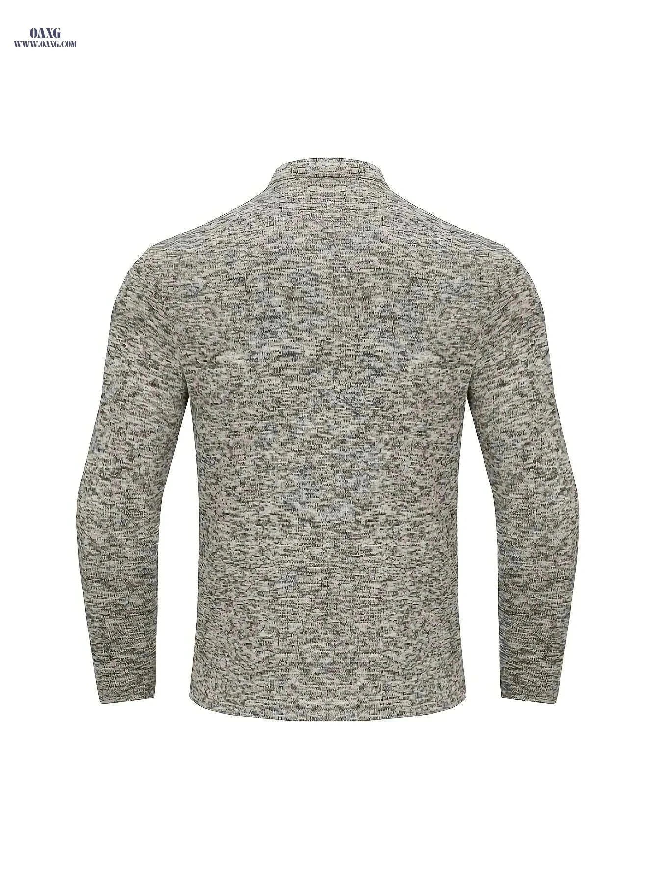Men's Casual Fleece Lining Shirt - Spring Autumn Long Sleeve Knit   OAXG Light Grey / S