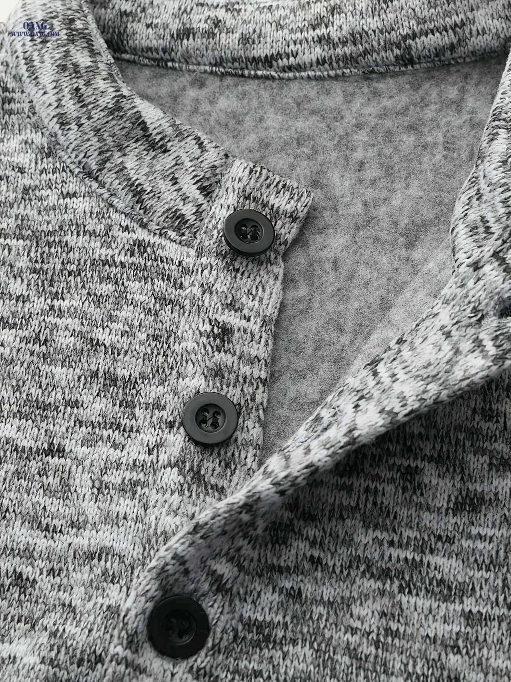 Men's Casual Fleece Lining Shirt - Spring Autumn Long Sleeve Knit   OAXG Light Grey / S