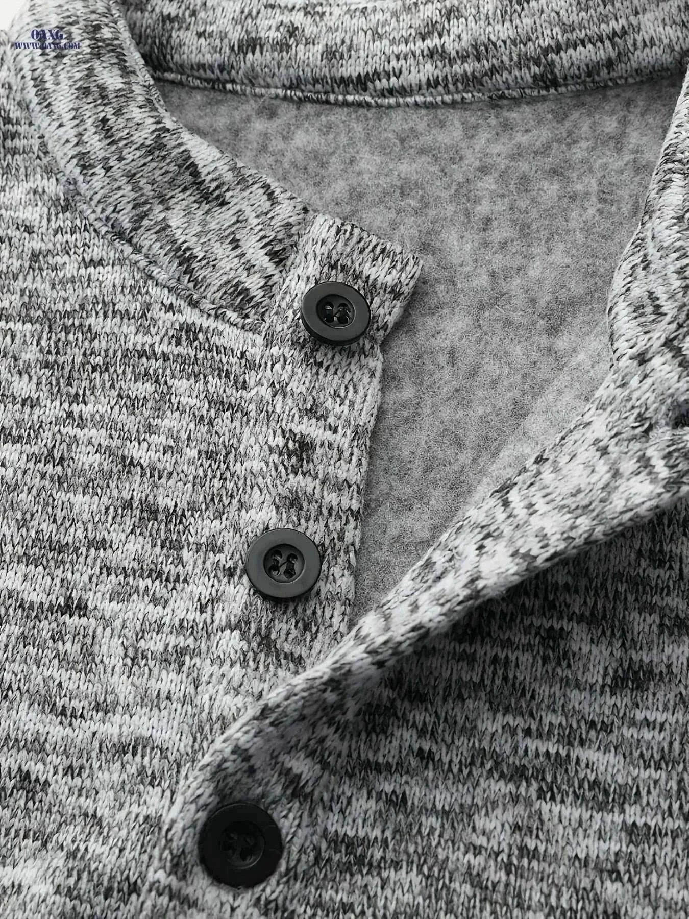 Men's Casual Fleece Lining Shirt - Spring Autumn Long Sleeve Knit   OAXG Light Grey / S