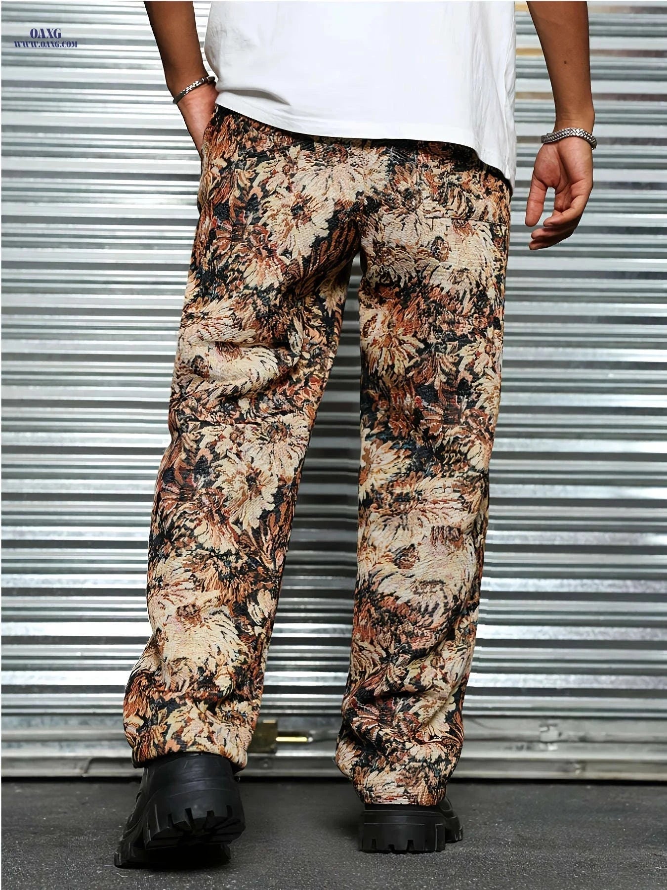 Men's Casual Floral Print Pants - Drawstring Waist, Comfortable Fit   OAXG 
