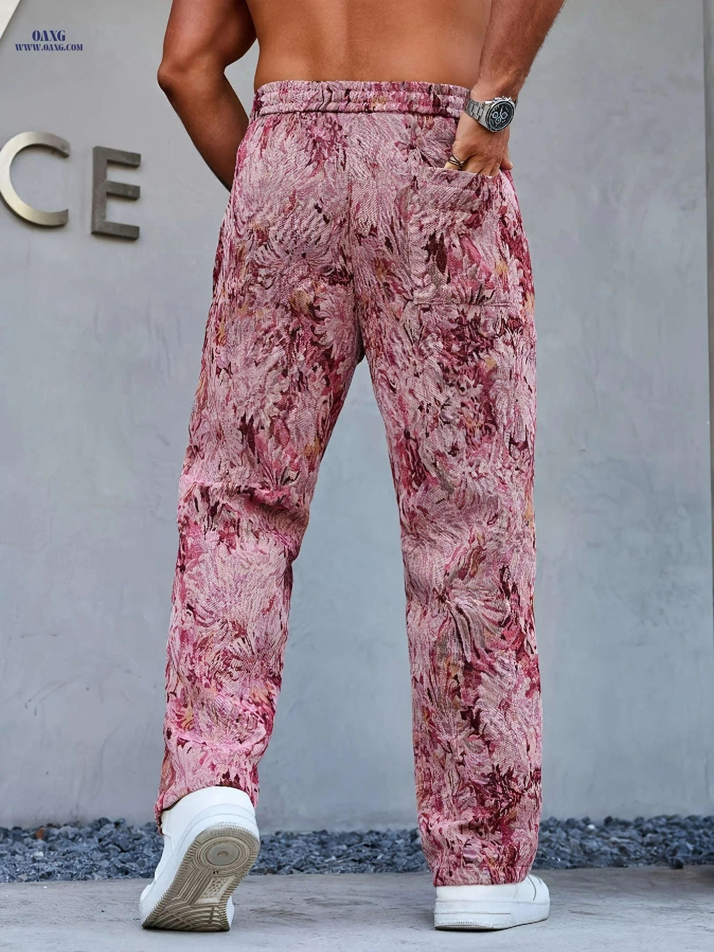 Men's Casual Floral Print Pants - Drawstring Waist, Comfortable Fit   OAXG Blue-green / FR S