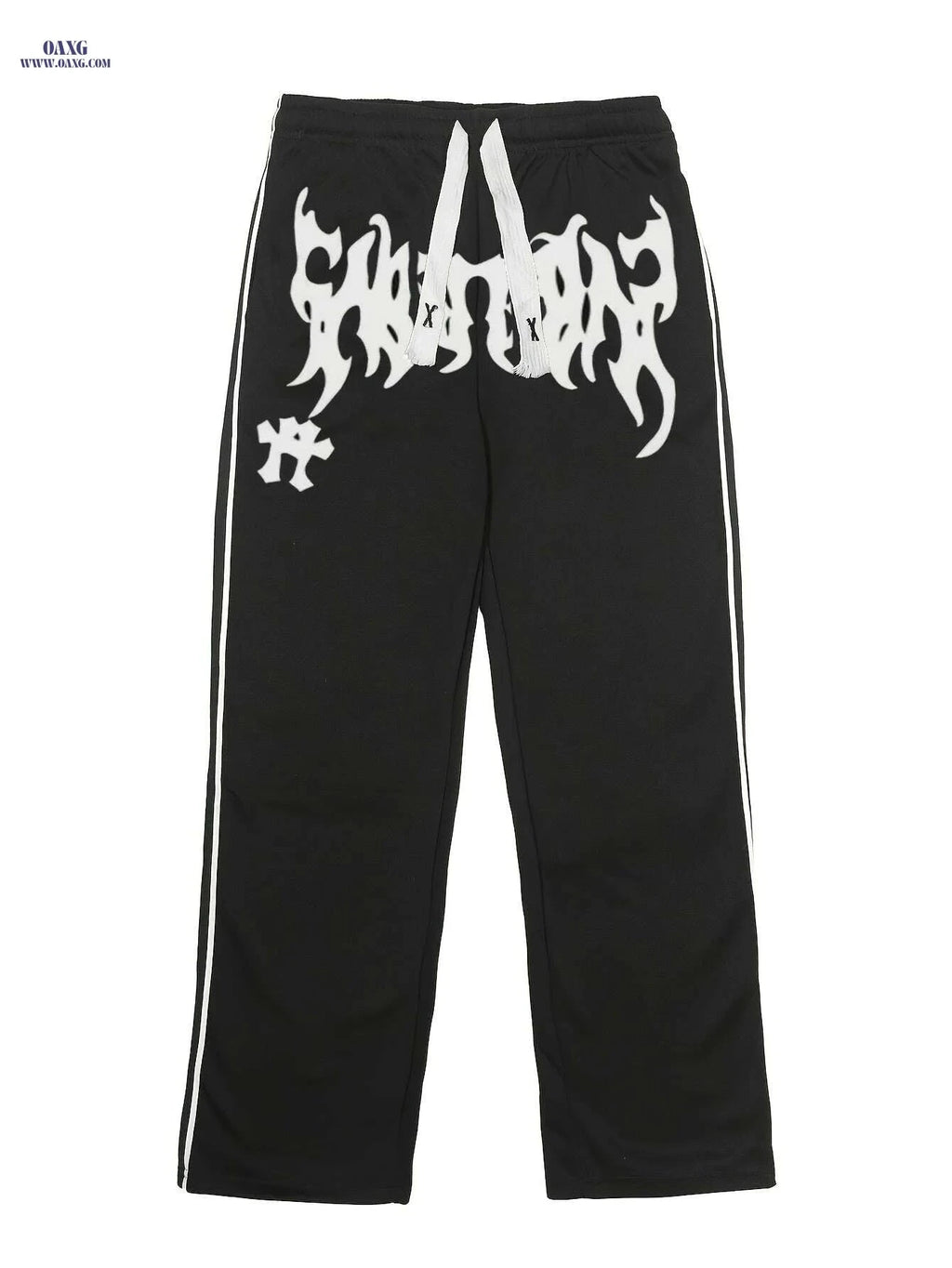 Men's Casual Geometric Jogger Pants - Black & White Stripes, Elastic Waist   OAXG Black / S