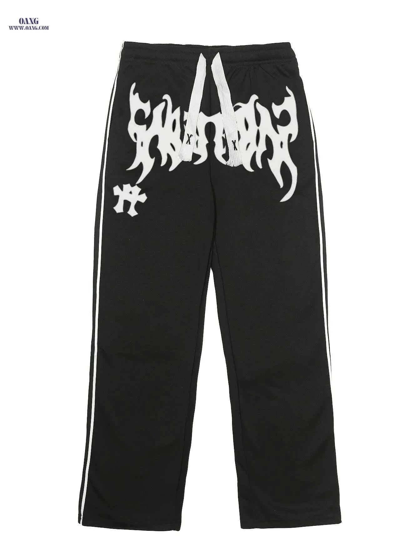Men's Casual Geometric Jogger Pants - Black & White Stripes, Elastic Waist   OAXG Black / S