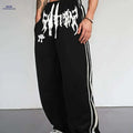 Men's Casual Geometric Jogger Pants - Black & White Stripes, Elastic Waist   OAXG Black / S