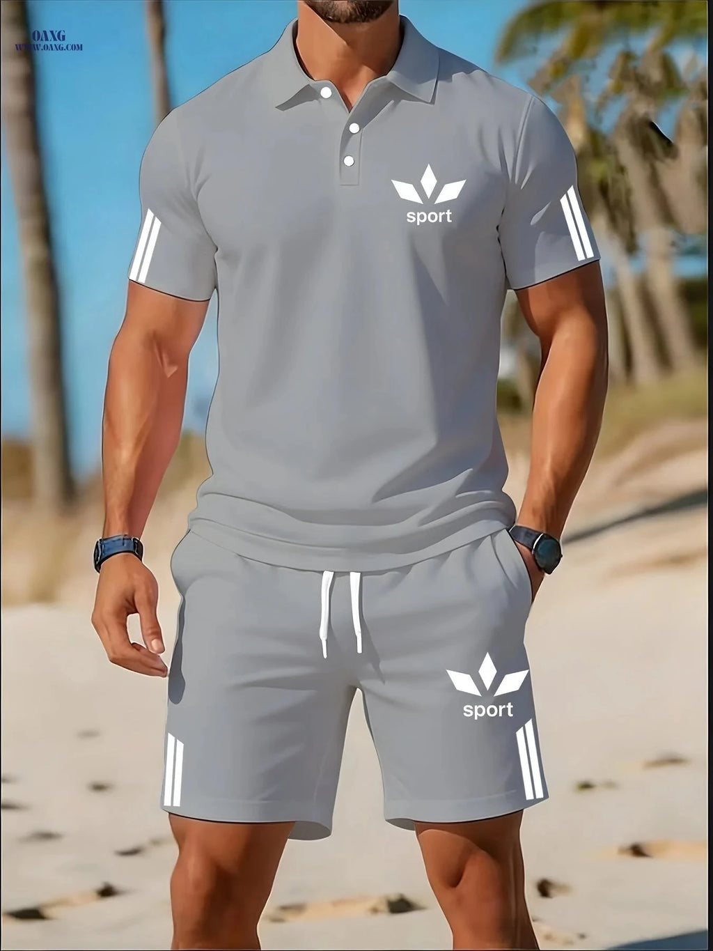 Men's Casual Golf Polo and Shorts Set - Perfect for Outdoor Dates   OAXG 