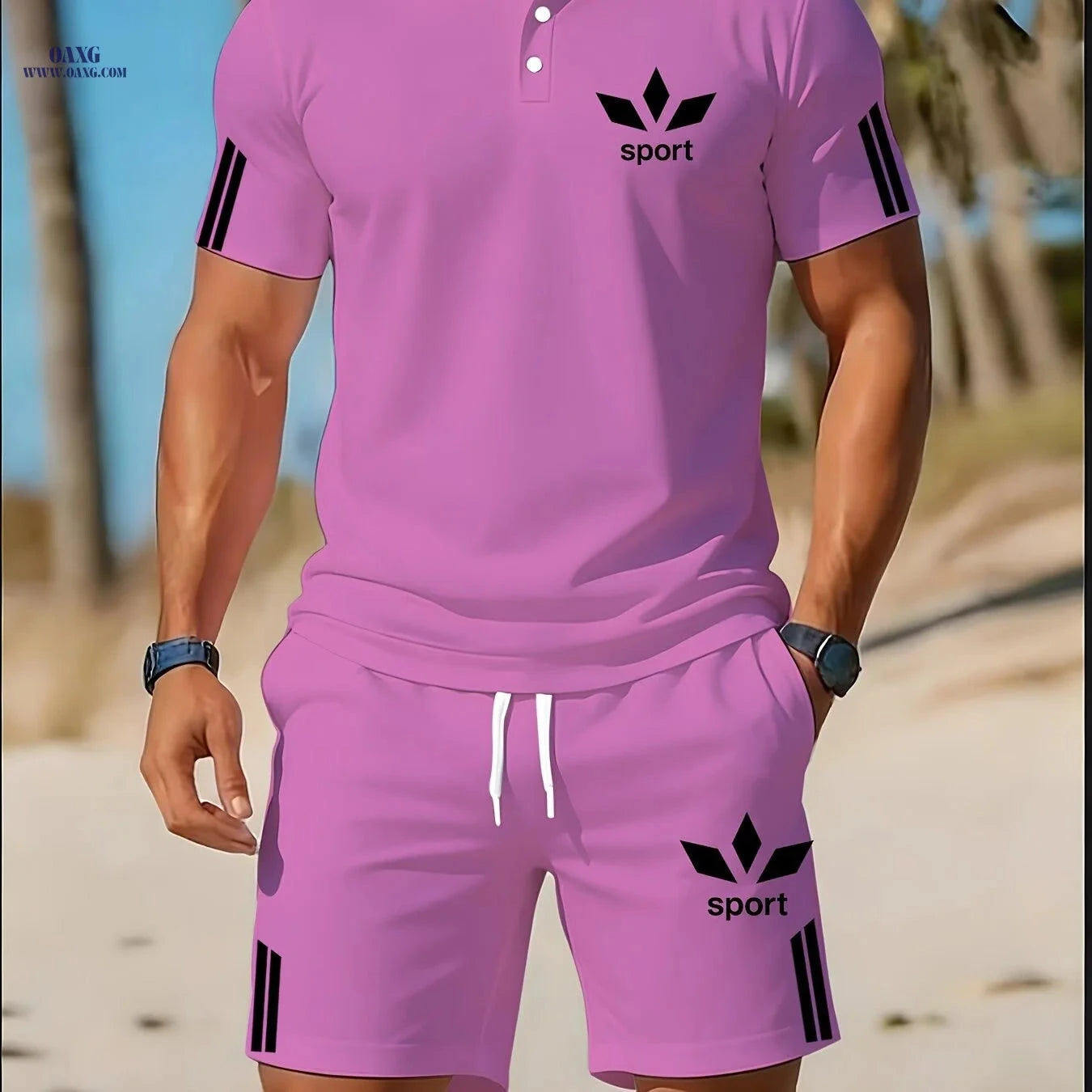 Men's Casual Golf Polo and Shorts Set - Perfect for Outdoor Dates   OAXG Grey / FR S