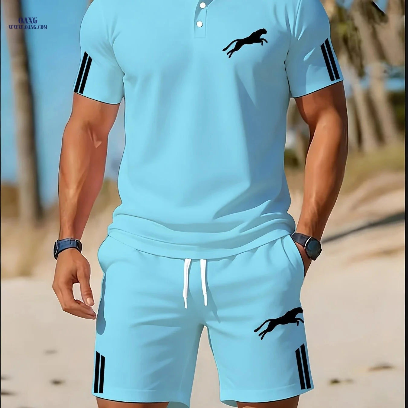 Men's Casual Golf Set - 2pcs Outfit for Light Outdoor Sports   OAXG Black / FR S