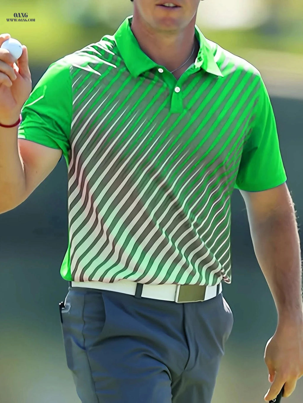 Men's Casual Golf Shirt - Short Sleeve Striped Button-Up, All-Season Comfort   OAXG 