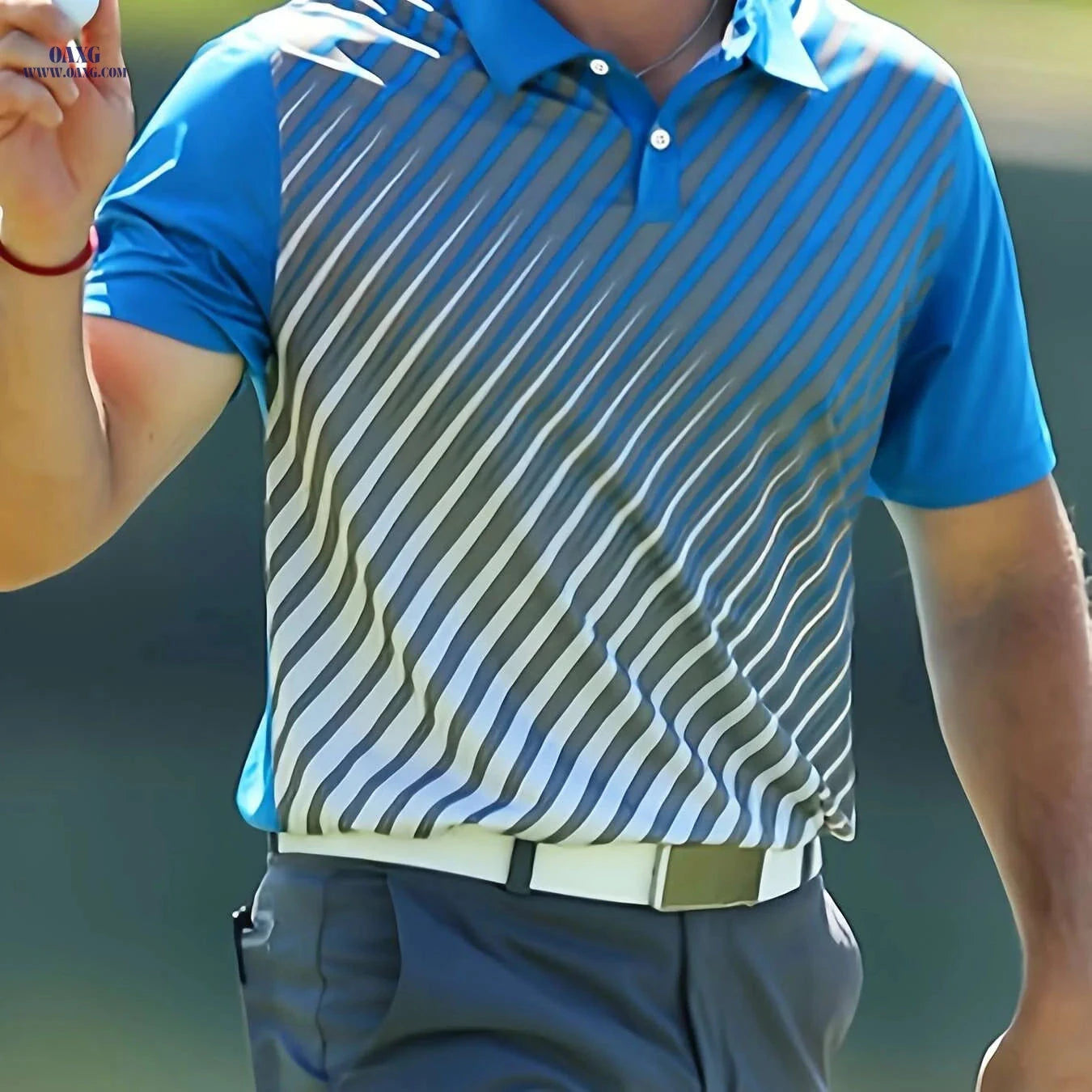 Men's Casual Golf Shirt - Short Sleeve Striped Button-Up, All-Season Comfort   OAXG 