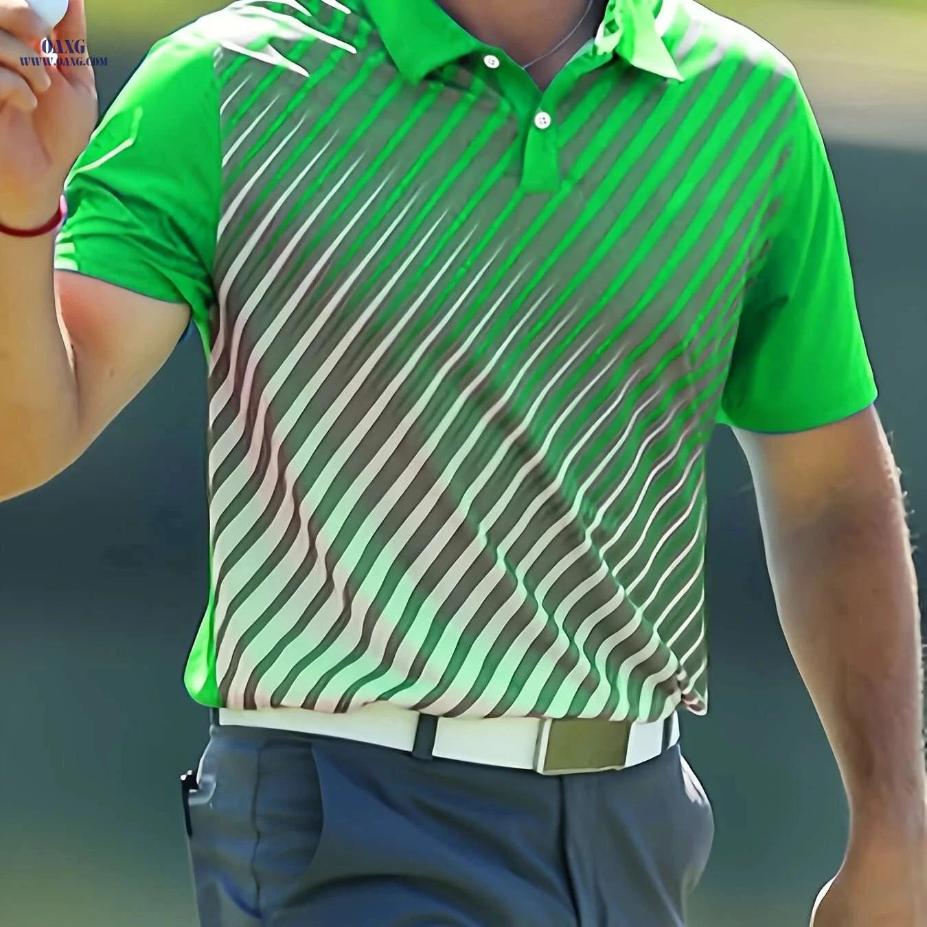 Men's Casual Golf Shirt - Short Sleeve Striped Button-Up, All-Season Comfort   OAXG 