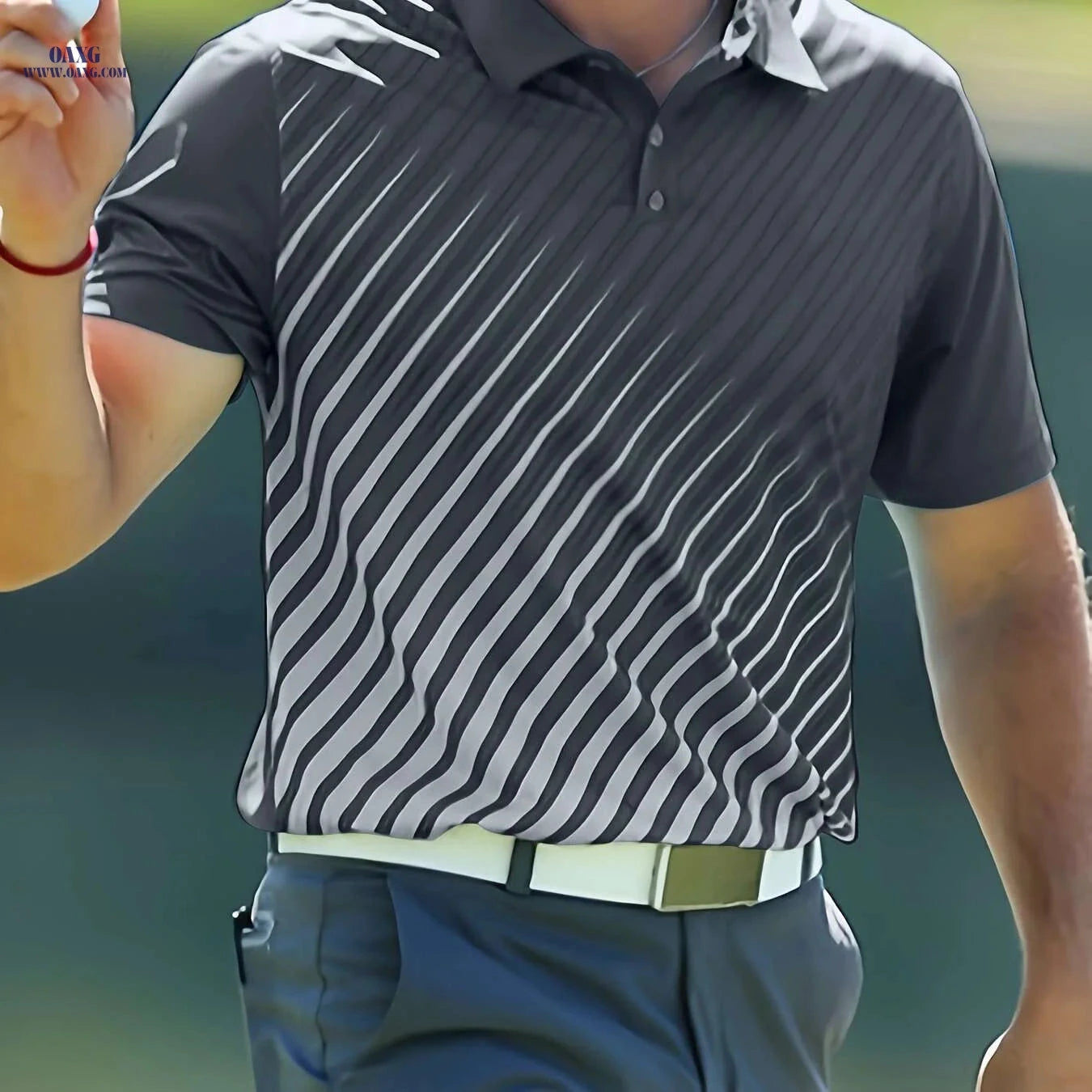 Men's Casual Golf Shirt - Short Sleeve Striped Button-Up, All-Season Comfort   OAXG Chocolate / S