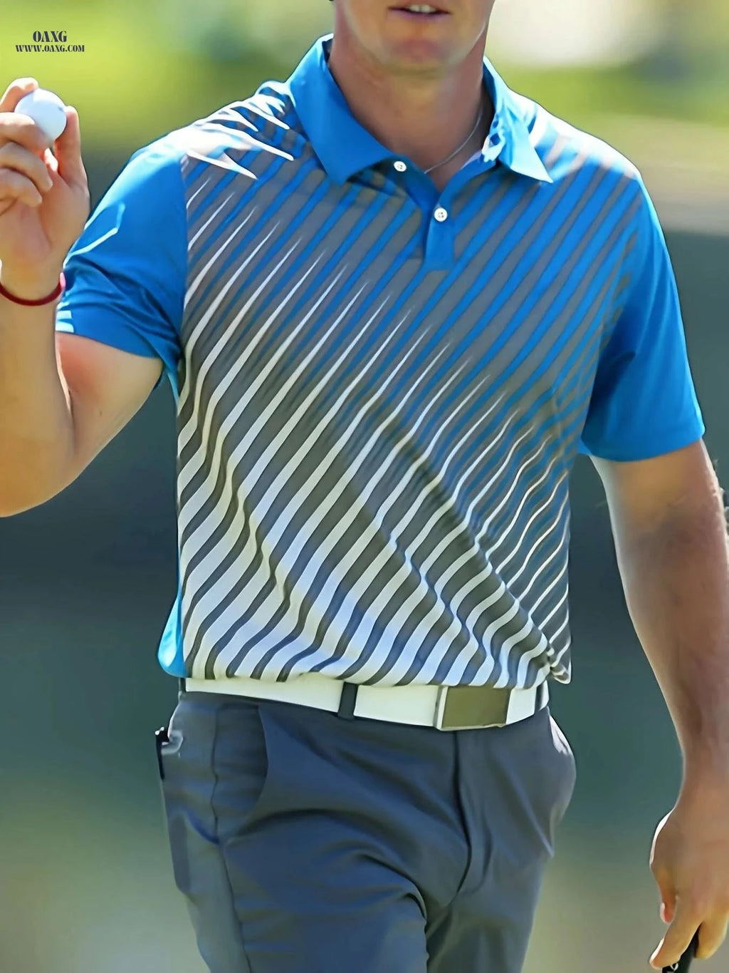 Men's Casual Golf Shirt - Short Sleeve Striped Button-Up, All-Season Comfort   OAXG Chocolate / S