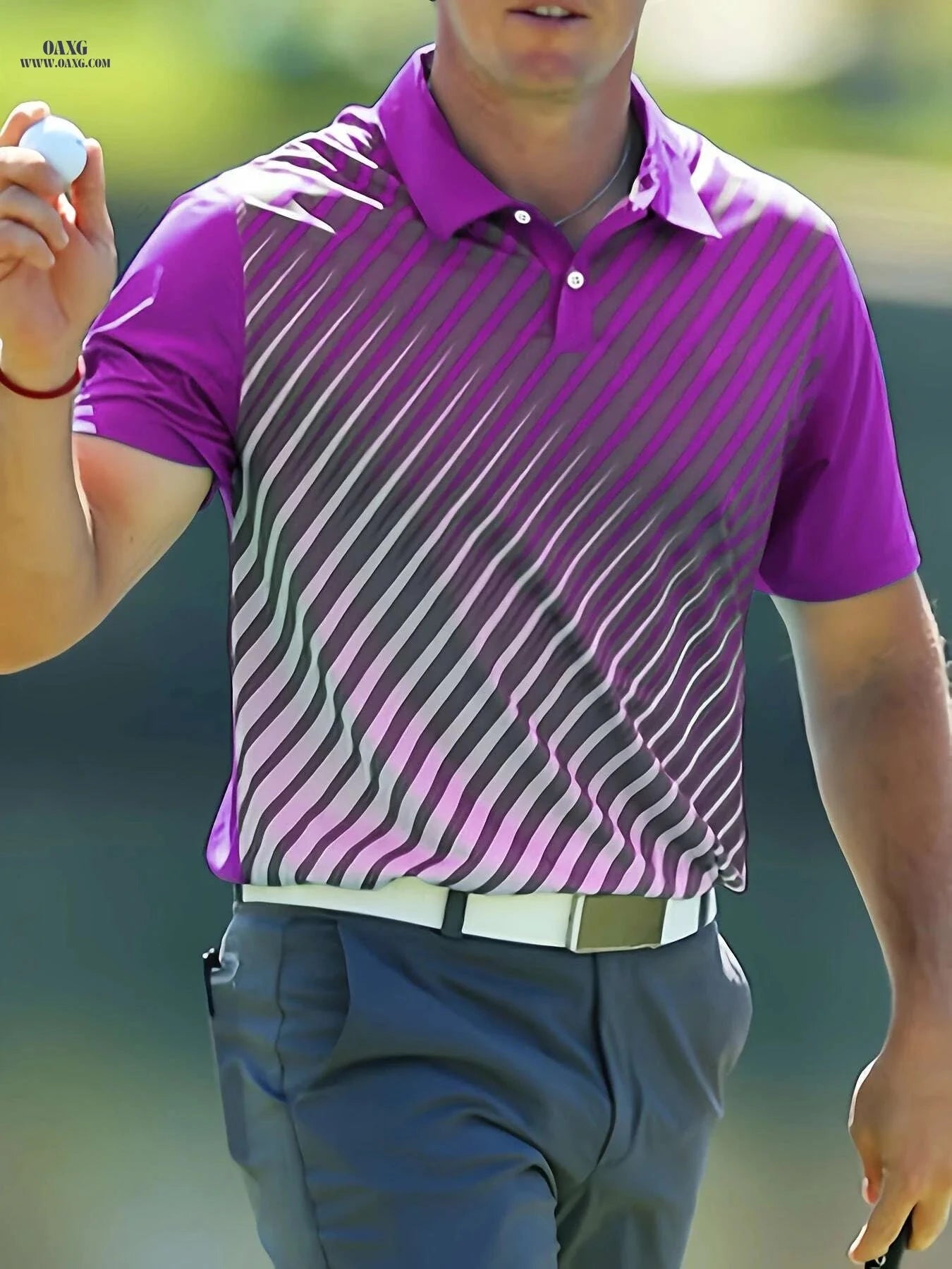 Men's Casual Golf Shirt - Short Sleeve Striped Button-Up, All-Season Comfort   OAXG Chocolate / S