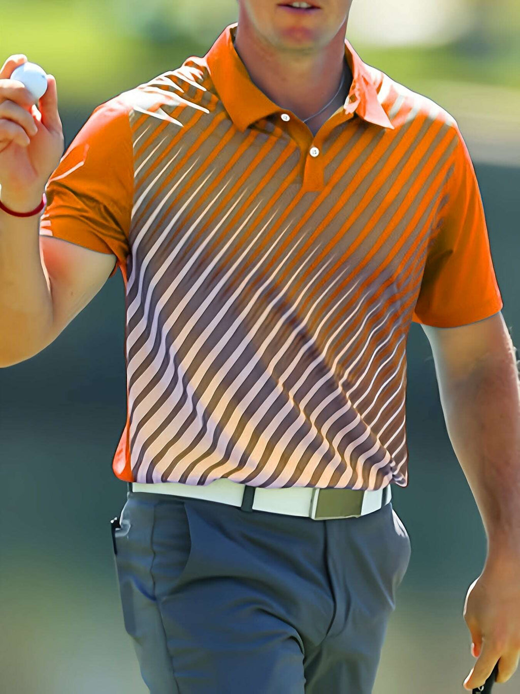 Men's Casual Golf Shirt - Short Sleeve Striped Button-Up, All-Season Comfort   OAXG Chocolate / S