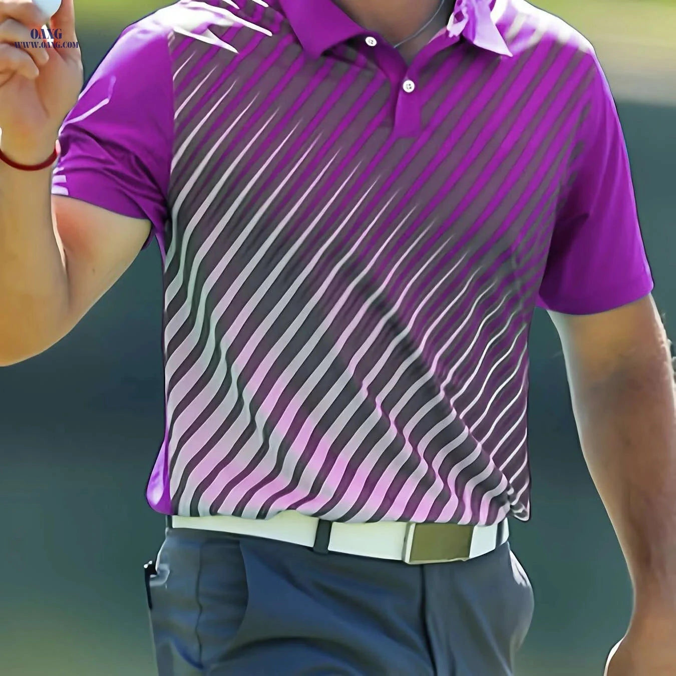 Men's Casual Golf Shirt - Short Sleeve Striped Button-Up, All-Season Comfort   OAXG 