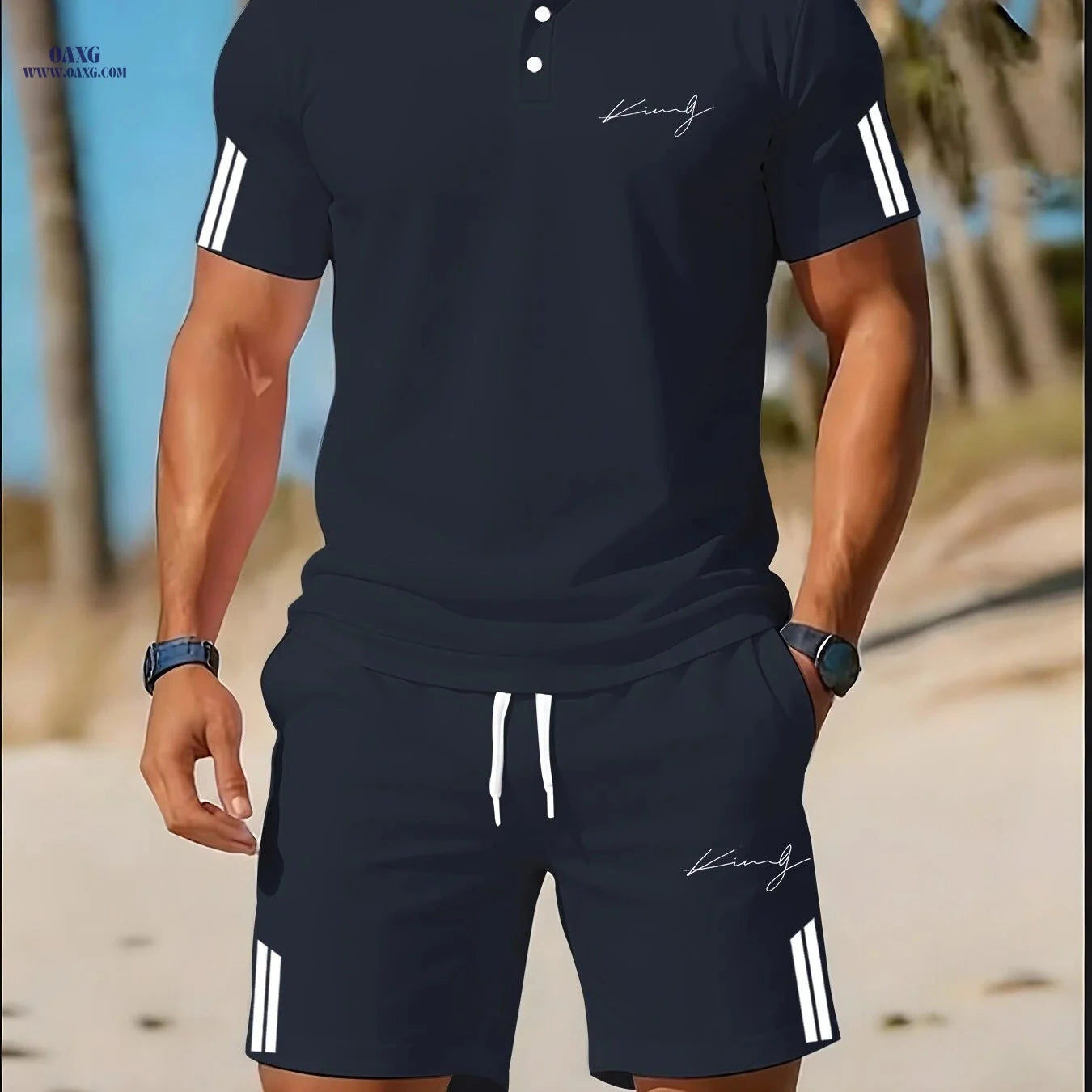 Men's Casual Golf Suit - Versatile Two-Piece Set for Summer Outings   OAXG 