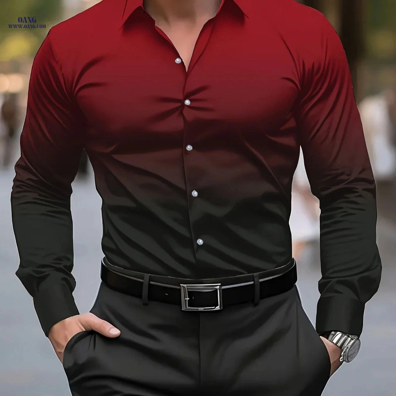Men's Casual Gradient Print Shirt - Non-Stretch, Machine Washable   OAXG 