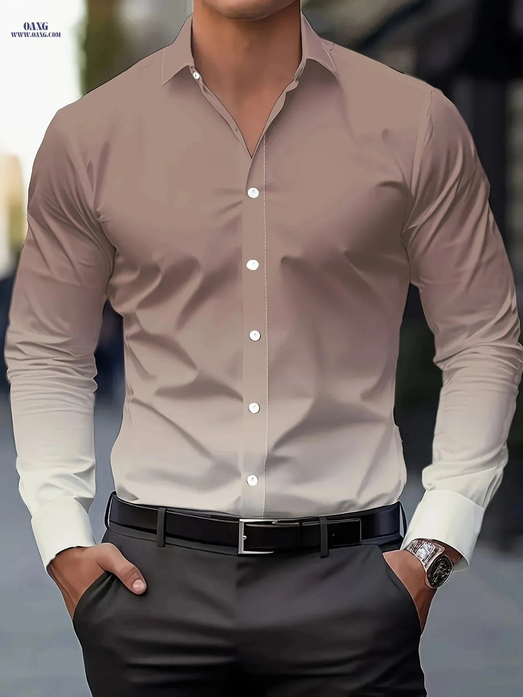 Men's Casual Gradient Print Shirt - Non-Stretch, Machine Washable   OAXG Gradient 2 / FR S