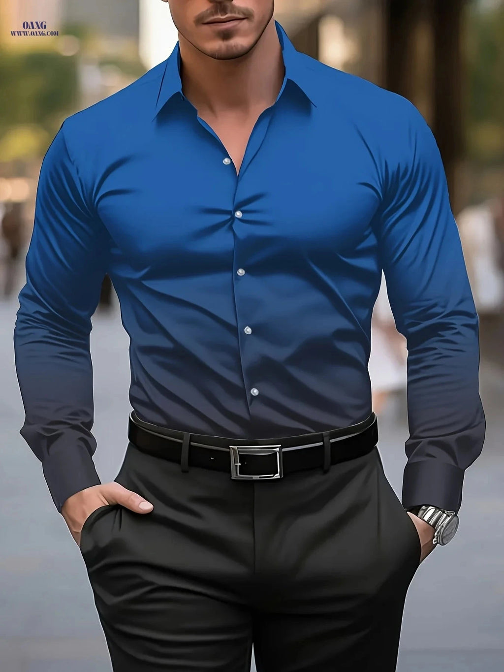 Men's Casual Gradient Print Shirt - Non-Stretch, Machine Washable   OAXG Gradient 2 / FR S