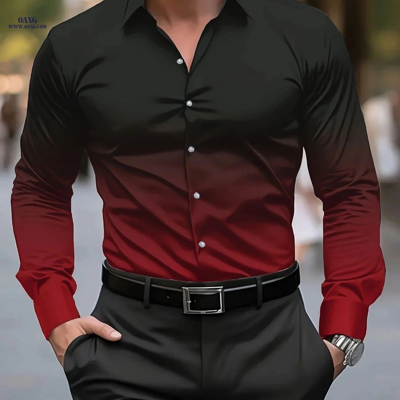 Men's Casual Gradient Print Shirt - Non-Stretch, Machine Washable   OAXG Gradient 2 / FR S