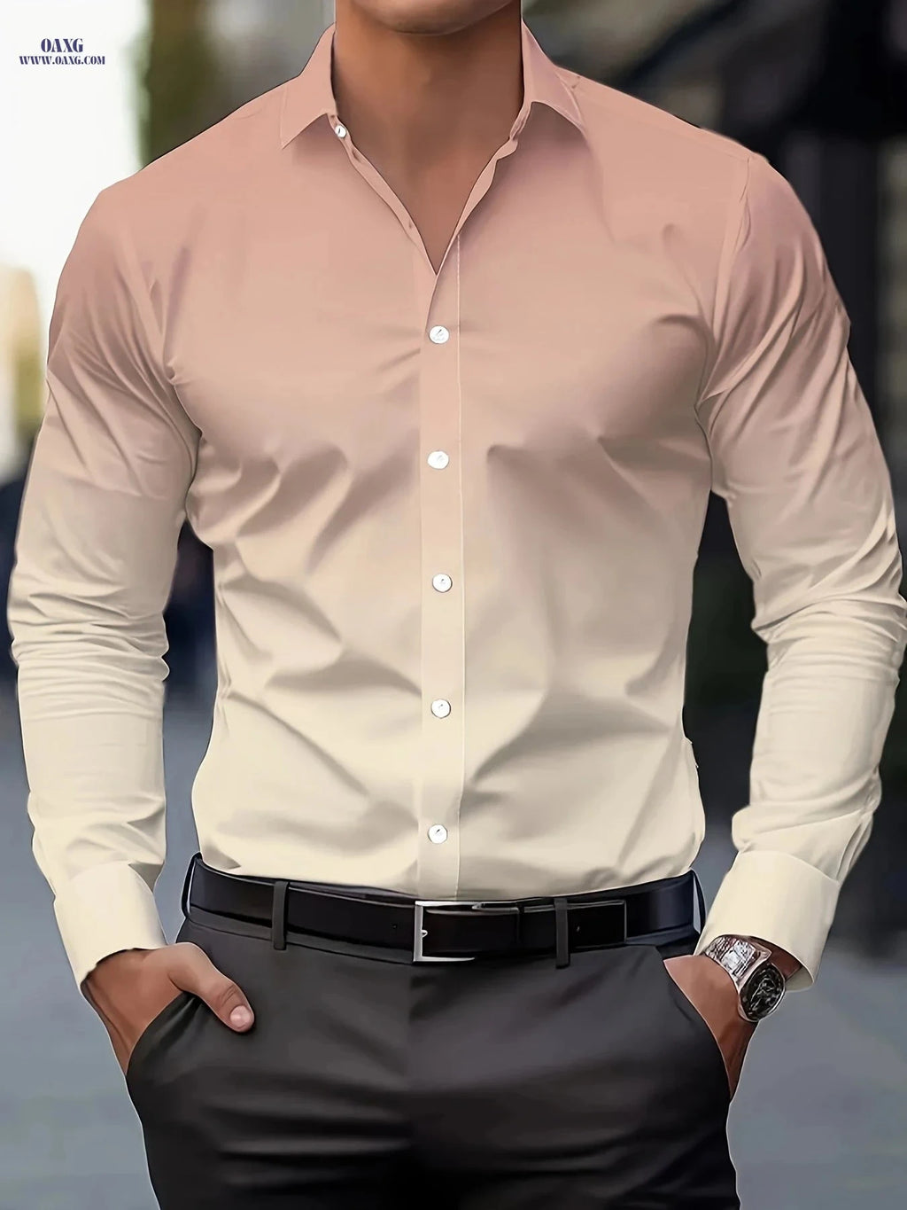 Men's Casual Gradient Print Shirt - Non-Stretch, Machine Washable   OAXG 