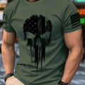 Men's Casual Graphic T-Shirt - 3D Skull Print, Patriotic Stripes   OAXG 