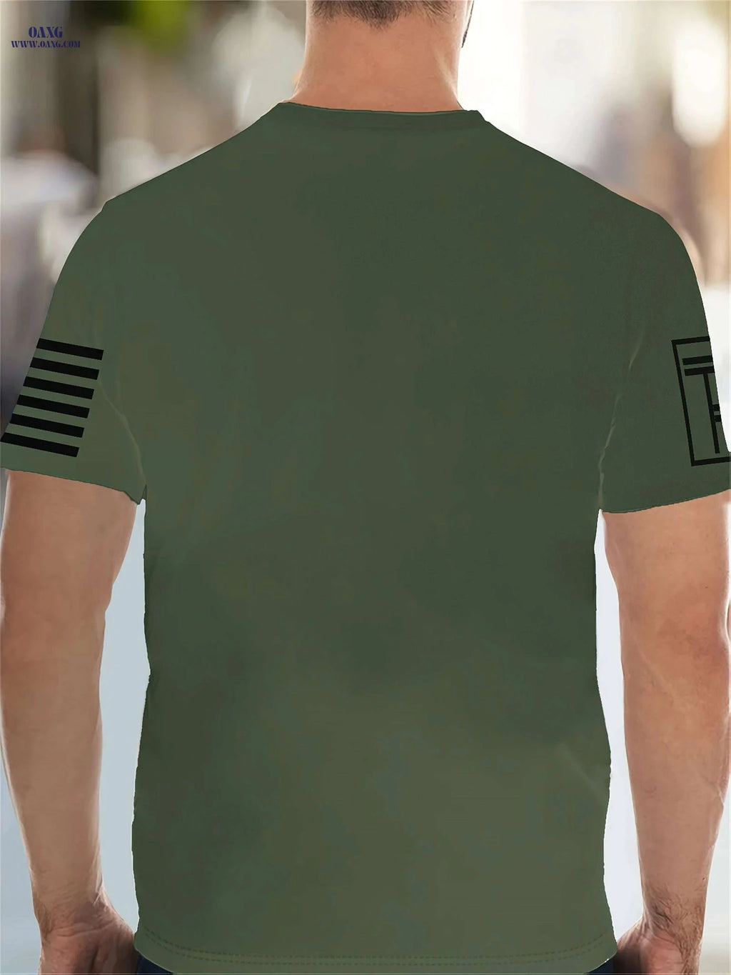 Men's Casual Graphic T-Shirt - 3D Skull Print, Patriotic Stripes   OAXG Army Green / S
