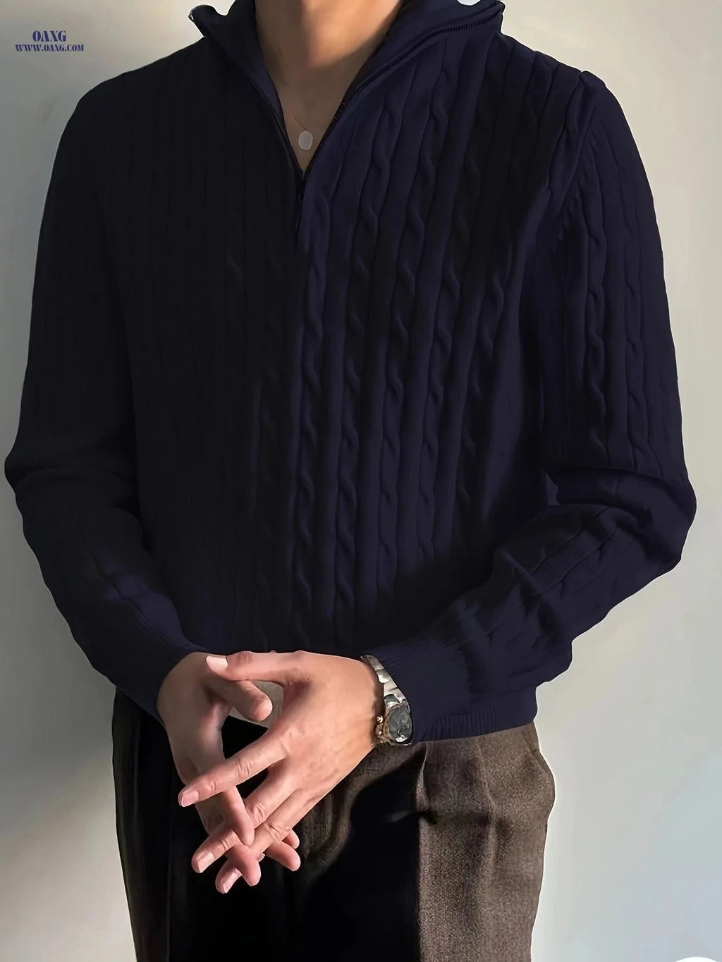 Men's Casual Half-Zip Pullover - Comfortable Knitted Winter Style   OAXG 
