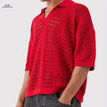Men's Casual Hollow-Knit Sports Sweater - Stylish Polo Collar Fit   OAXG Red / FR S