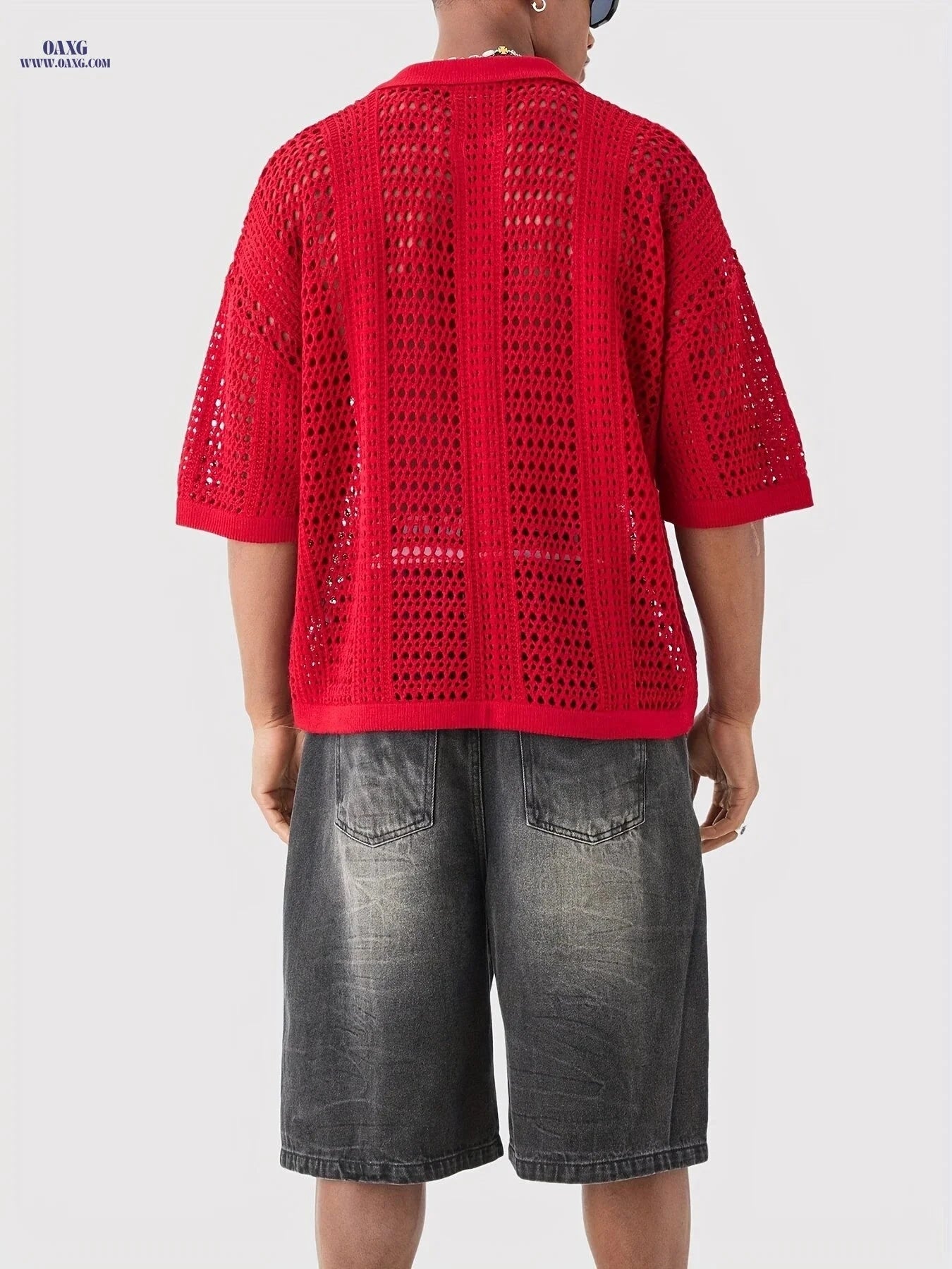 Men's Casual Hollow-Knit Sports Sweater - Stylish Polo Collar Fit   OAXG 