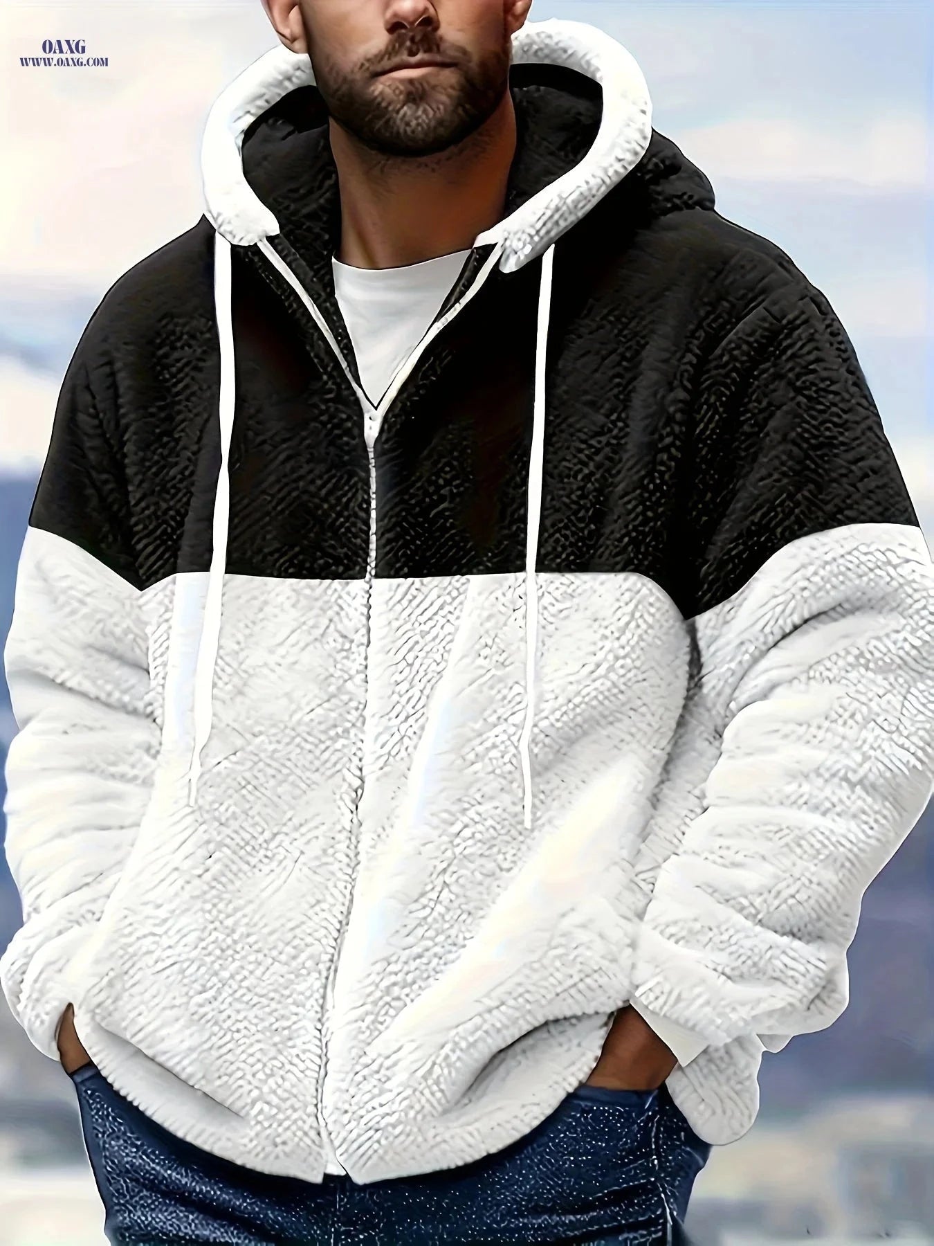 Men's Casual Hooded Jacket - 100% Polyester Zip-Up for Fall/Winter   OAXG 
