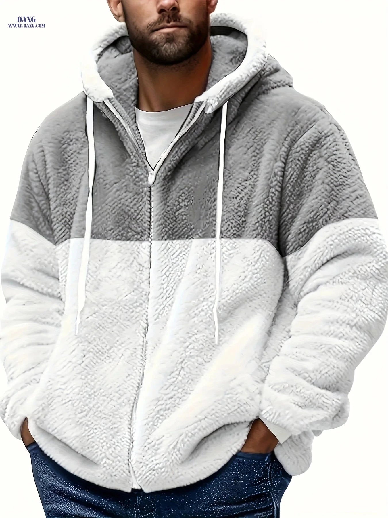 Men's Casual Hooded Jacket - 100% Polyester Zip-Up for Fall/Winter   OAXG Light Grey / FR S