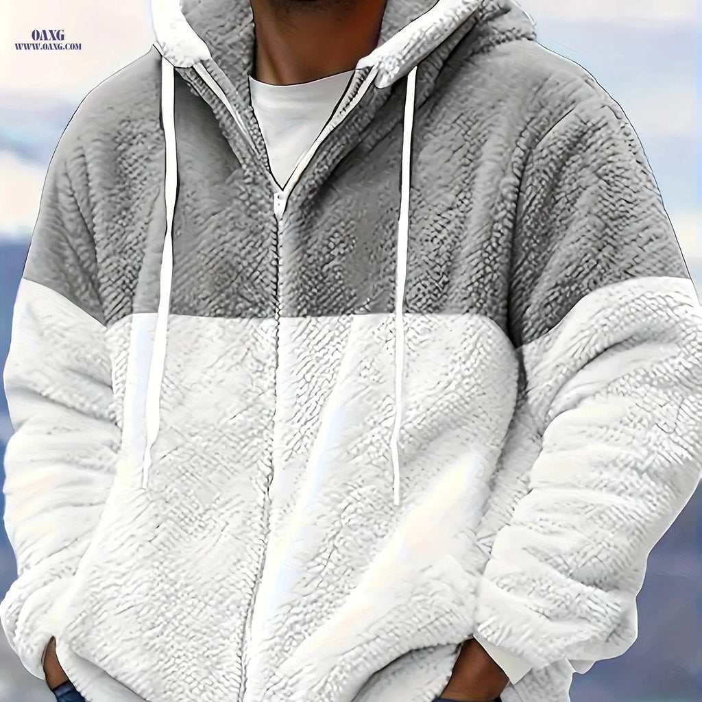 Men's Casual Hooded Jacket - 100% Polyester Zip-Up for Fall/Winter   OAXG 