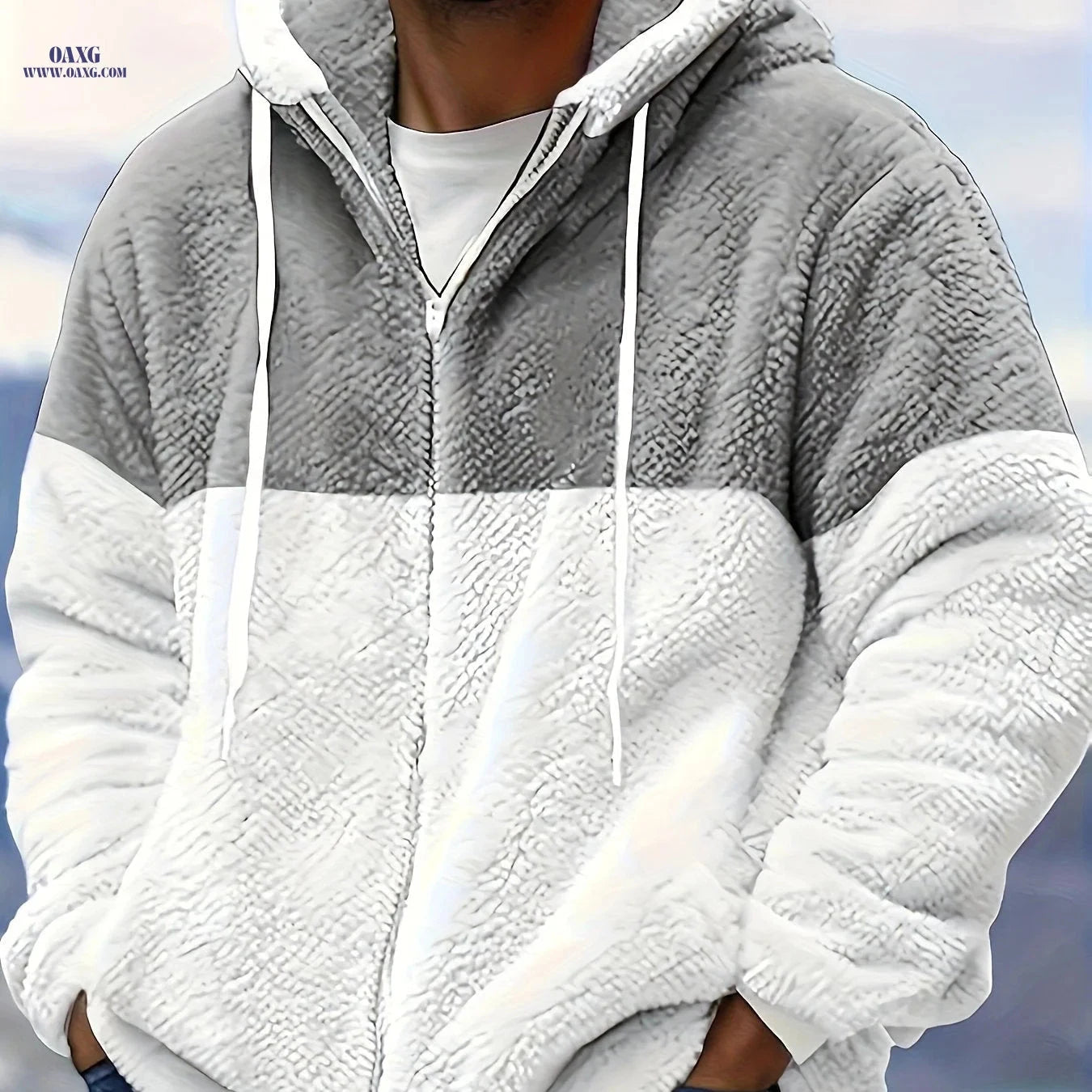 Men's Casual Hooded Jacket - 100% Polyester Zip-Up for Fall/Winter   OAXG 