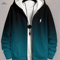 Men's Casual Hooded Jacket - Blue Gradient Lightning Logo Zip-Up   OAXG Navy Blue / FR XXL