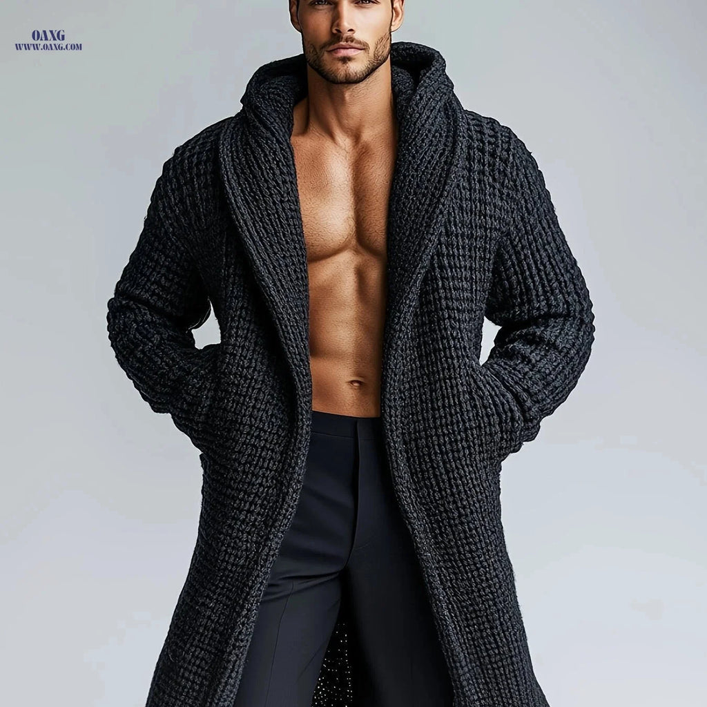 Men's Casual Hooded Knit Sweater - Warm, Stylish with Pockets   OAXG Black / FR S