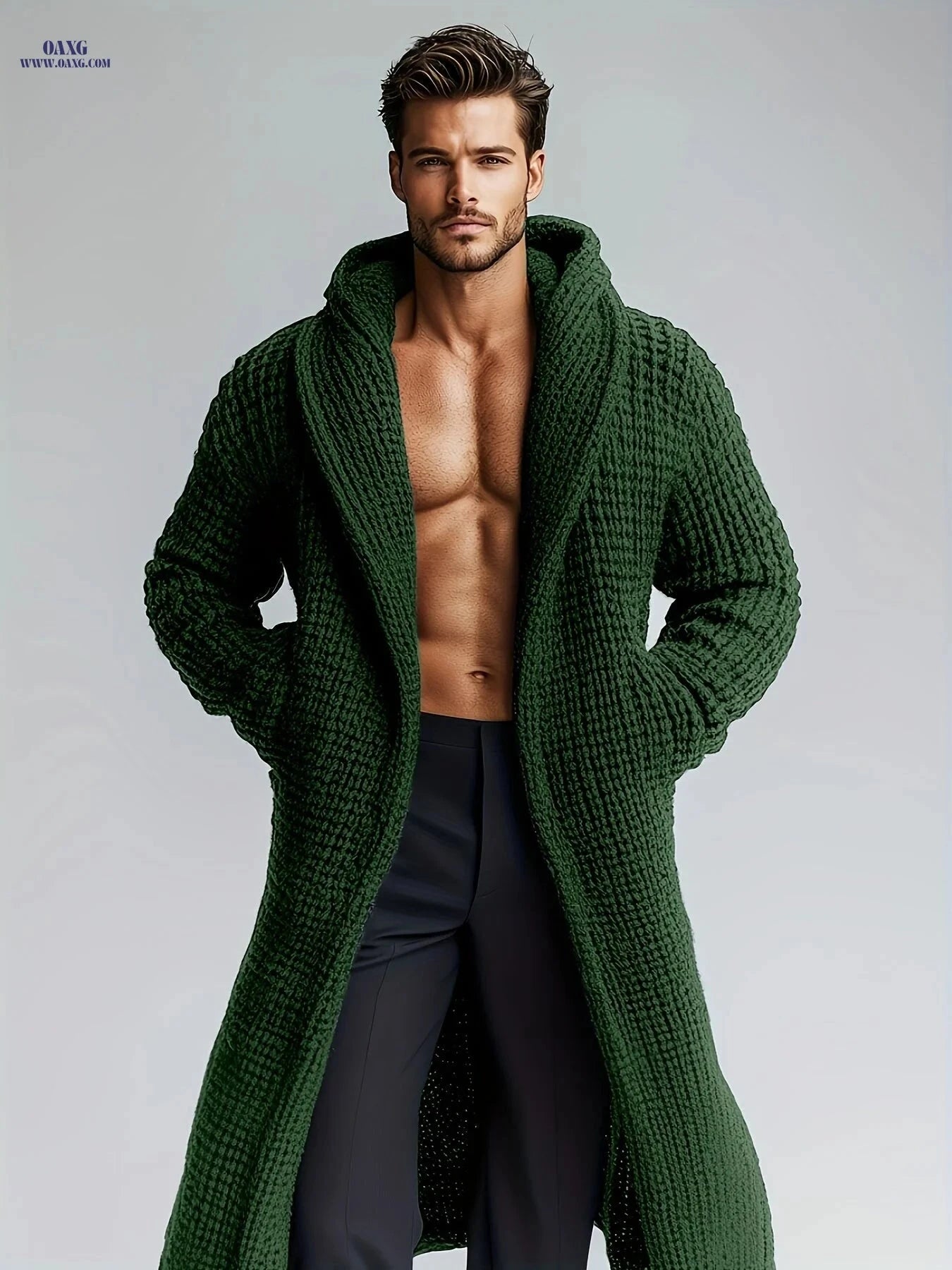 Men's Casual Hooded Knit Sweater - Warm, Stylish with Pockets   OAXG Black / FR S