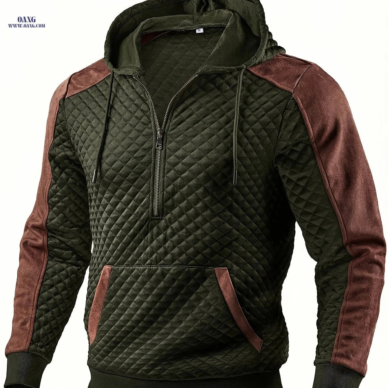 Men's Casual Hooded Pullover - Textured Check Fabric, Long Sleeve   OAXG 