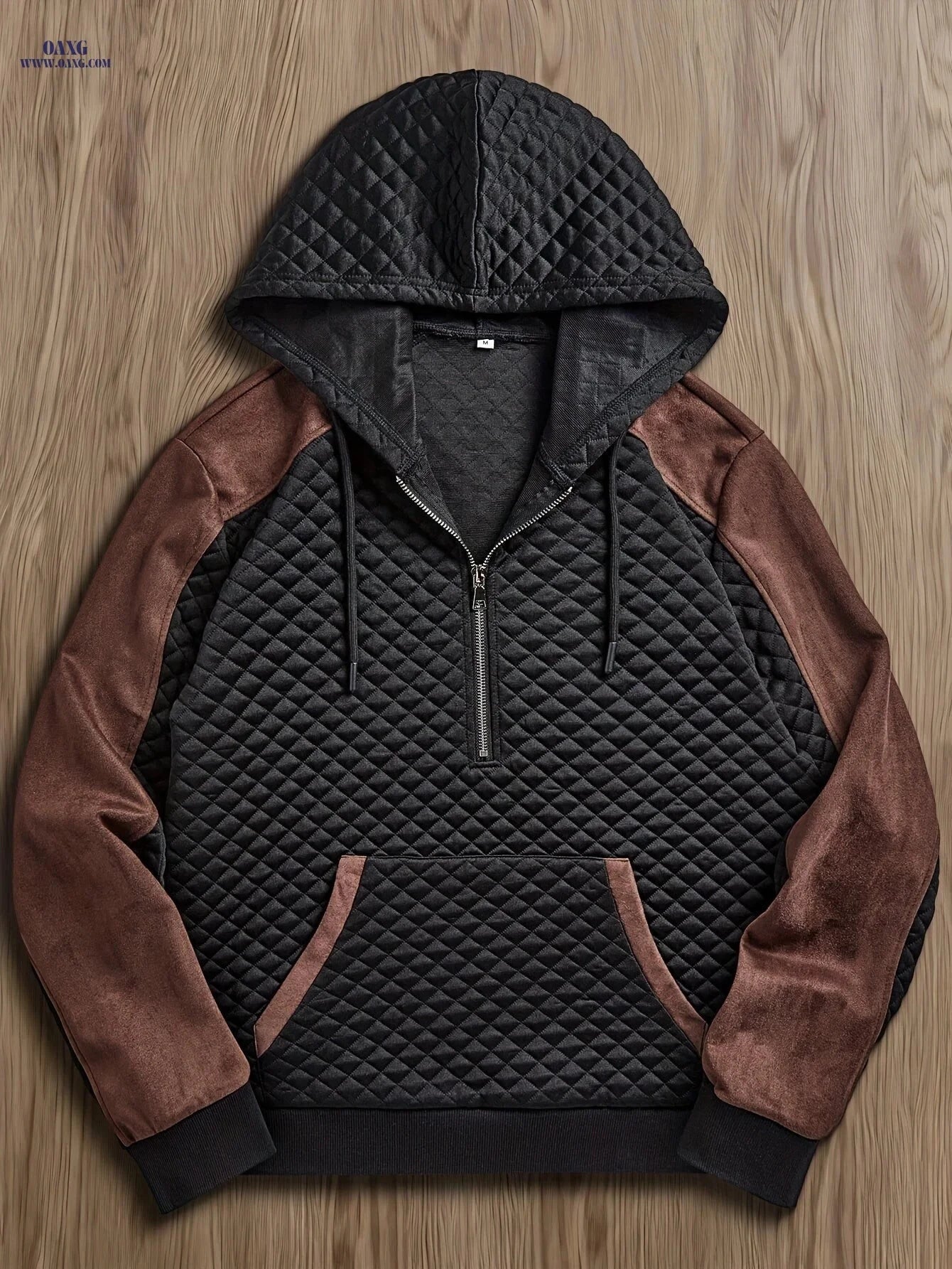 Men's Casual Hooded Pullover - Textured Check Fabric, Long Sleeve   OAXG 