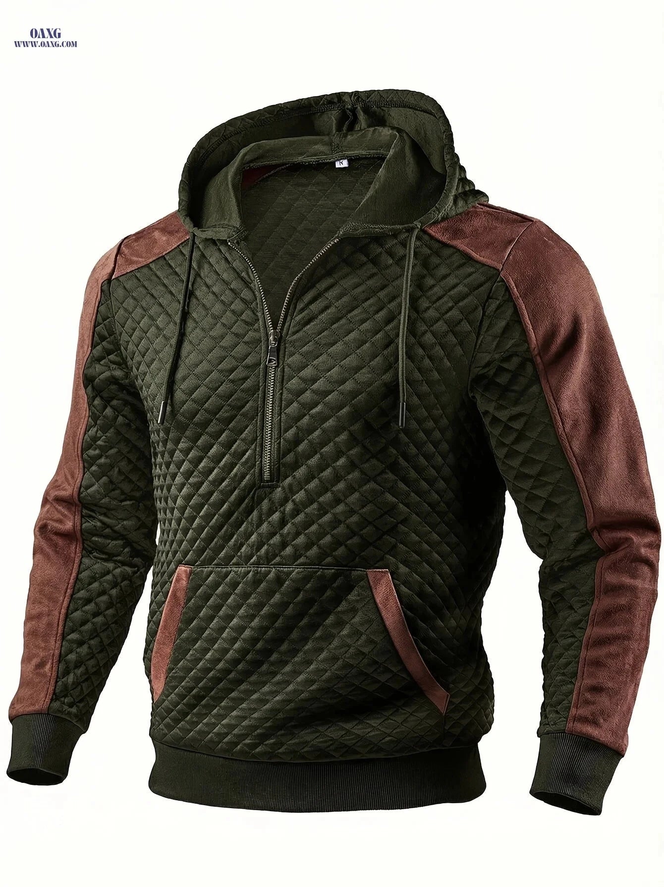 Men's Casual Hooded Pullover - Textured Check Fabric, Long Sleeve   OAXG 