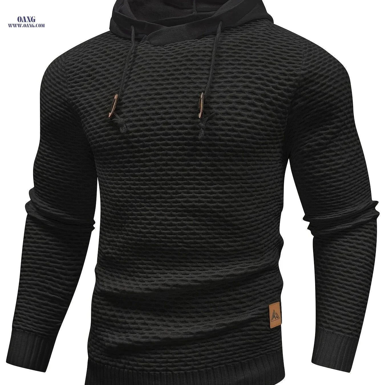 Men's Casual Hooded Sweater - Textured Solid Color for Spring/Fall   OAXG Dark Gray / FR S