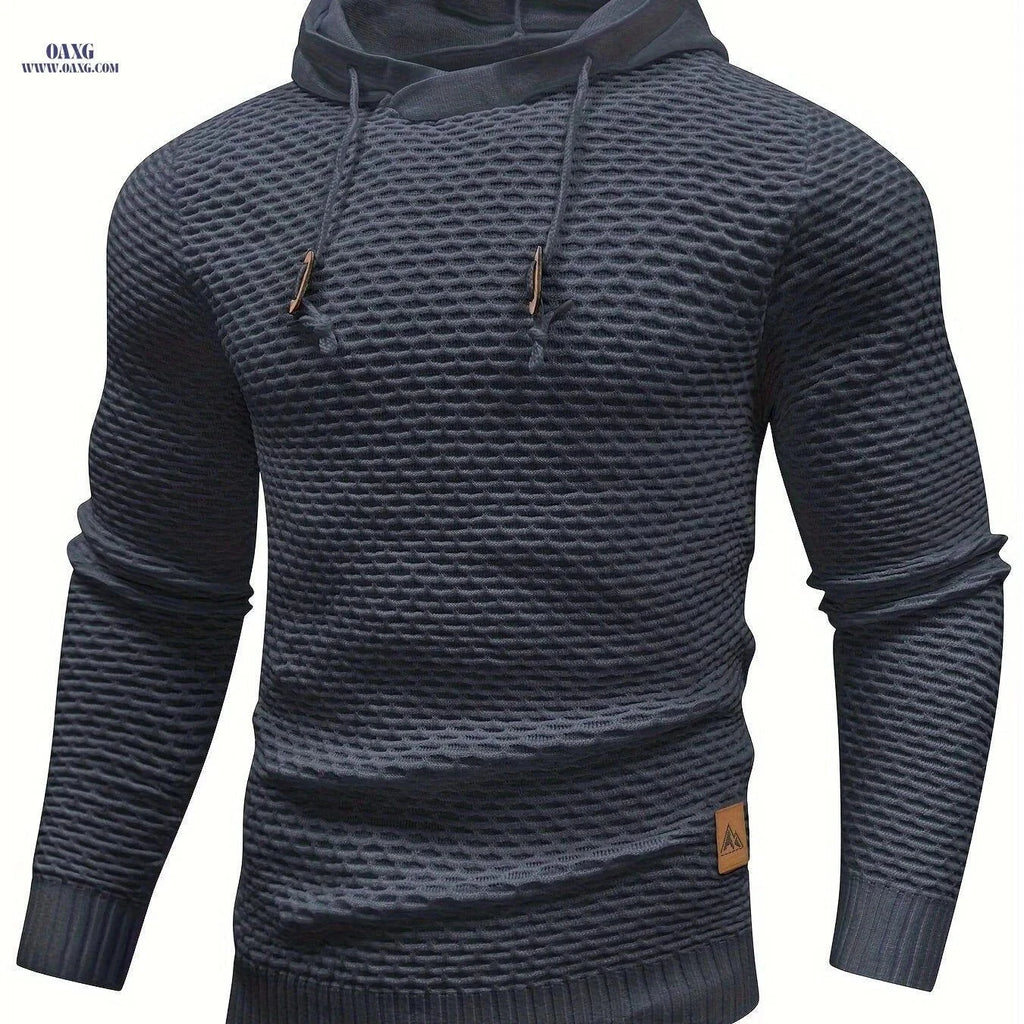 Men's Casual Hooded Sweater - Textured Solid Color for Spring/Fall   OAXG Dark Gray / FR S