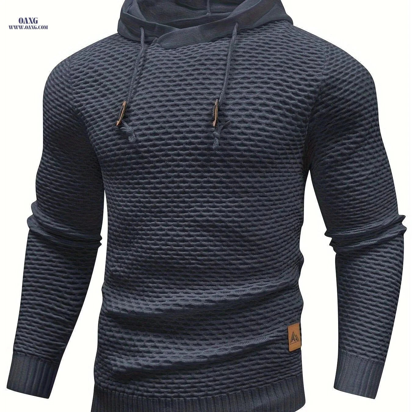 Men's Casual Hooded Sweater - Textured Solid Color for Spring/Fall   OAXG Dark Gray / FR S