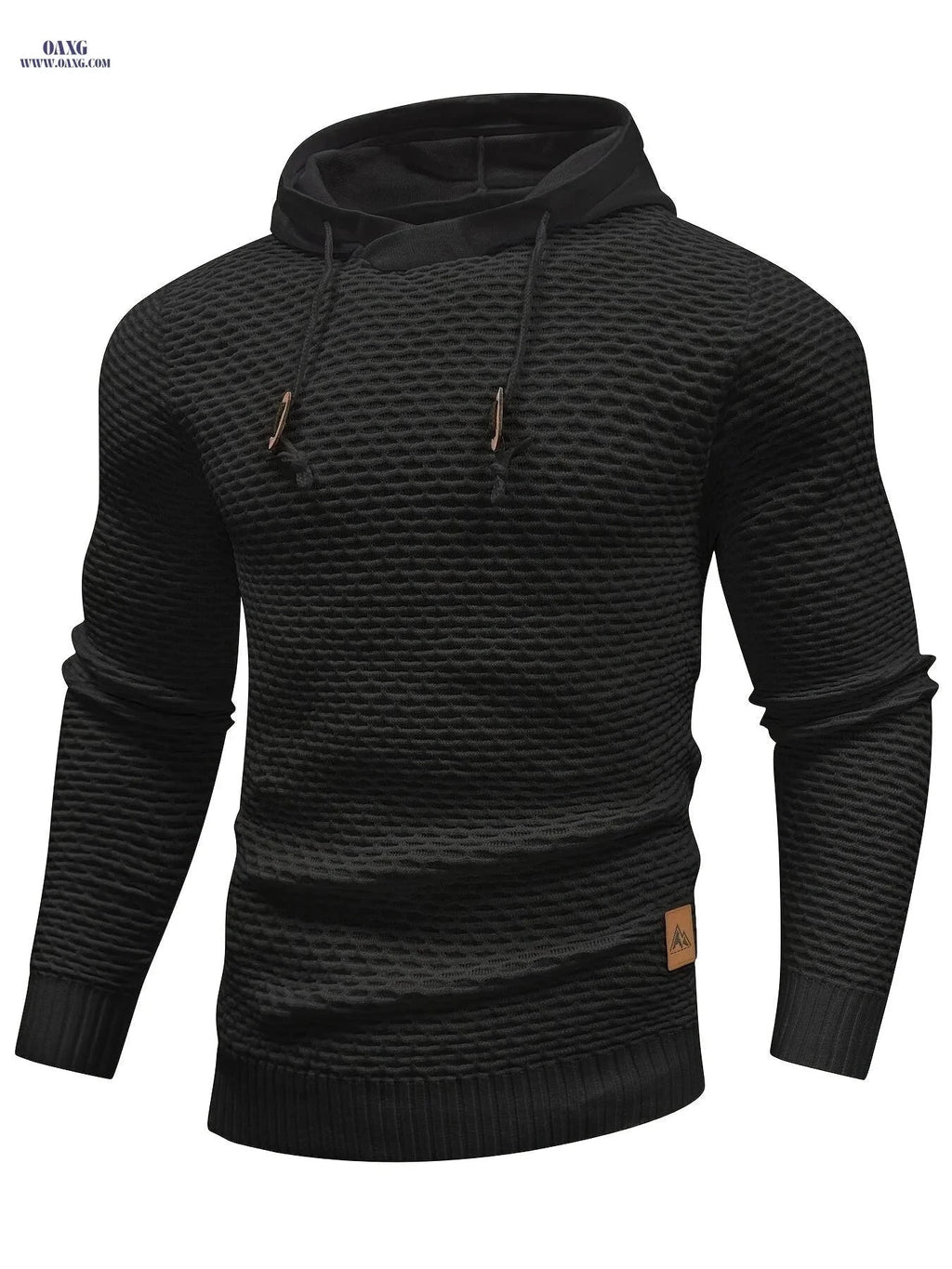 Men's Casual Hooded Sweater - Textured Solid Color for Spring/Fall   OAXG Dark Gray / FR S