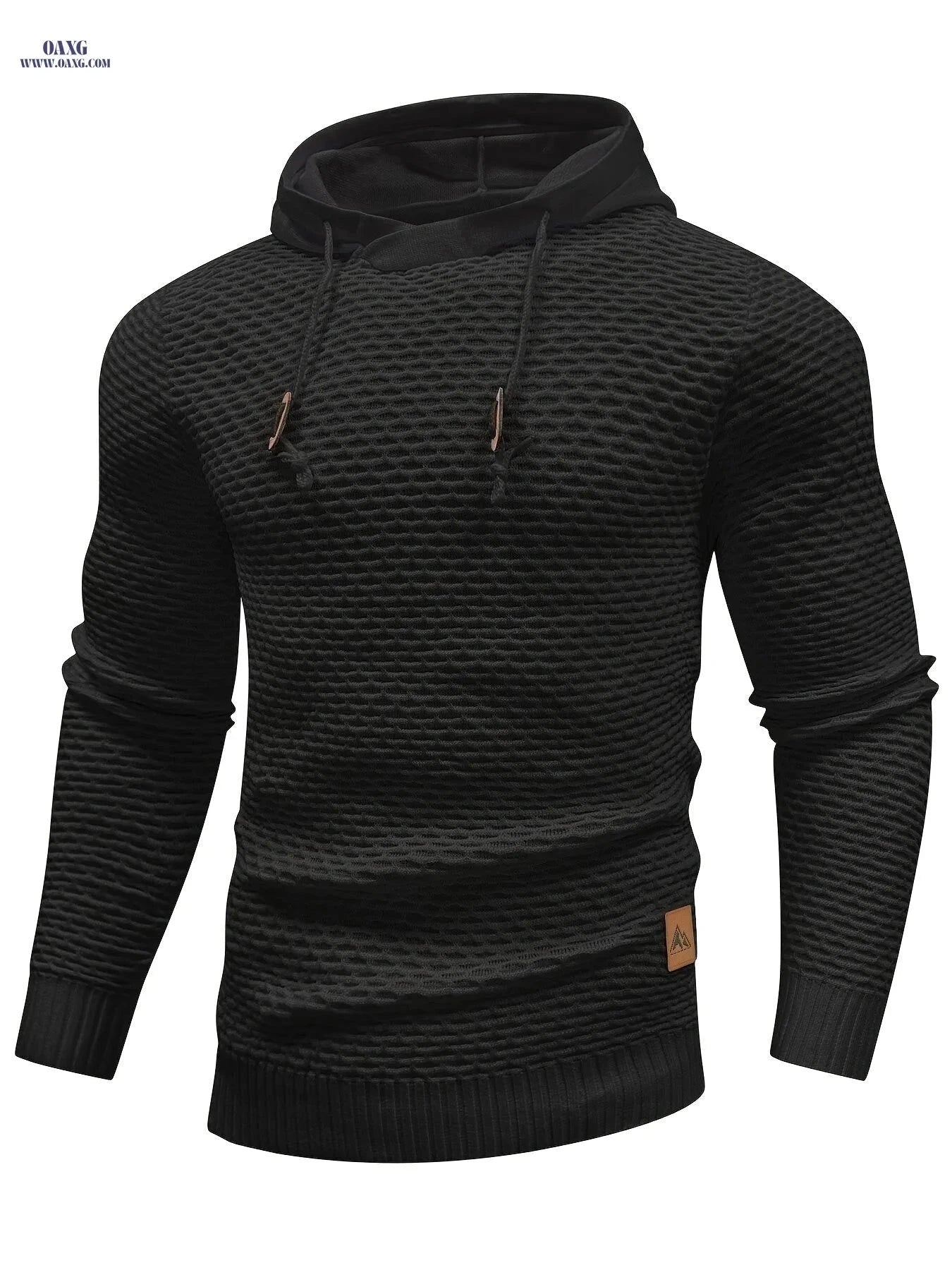 Men's Casual Hooded Sweater - Textured Solid Color for Spring/Fall   OAXG Dark Gray / FR S