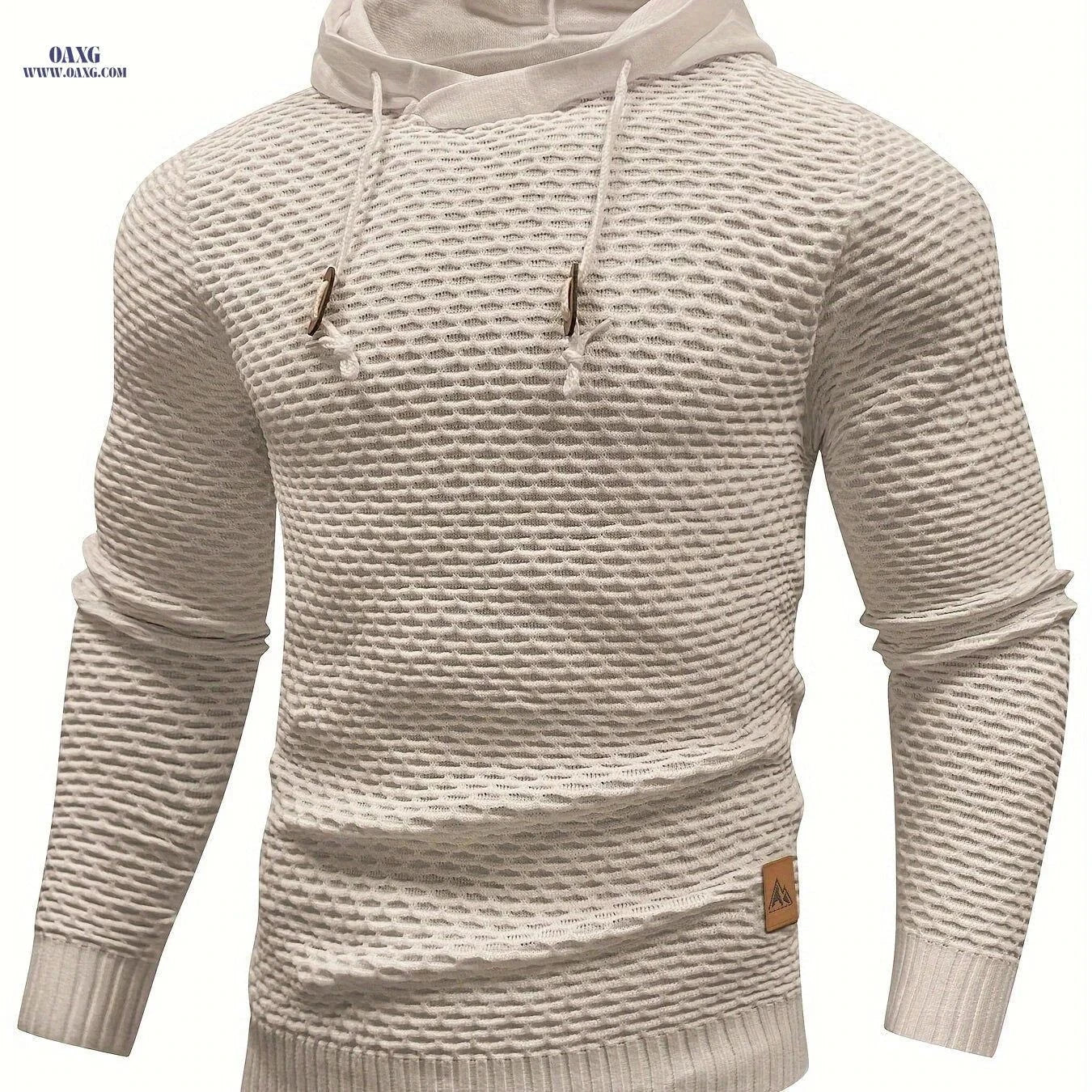 Men's Casual Hooded Sweater - Textured Solid Color for Spring/Fall   OAXG Dark Gray / FR S