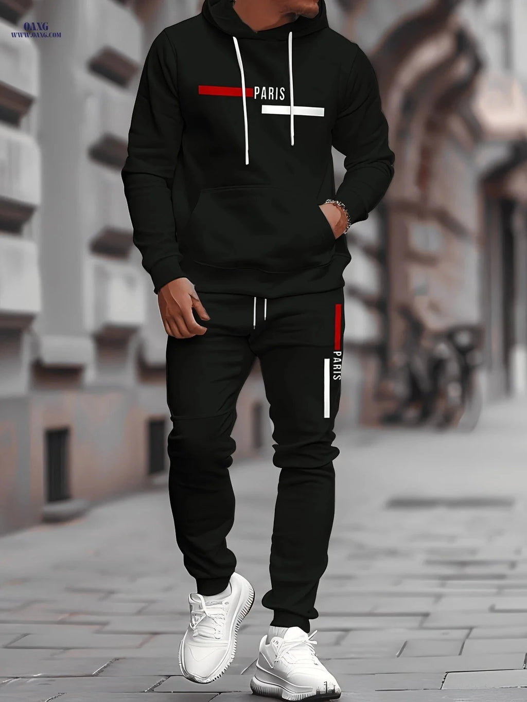 Men's Casual Hooded Sweatshirt Set - Trendy Print for Outdoor Style   OAXG 